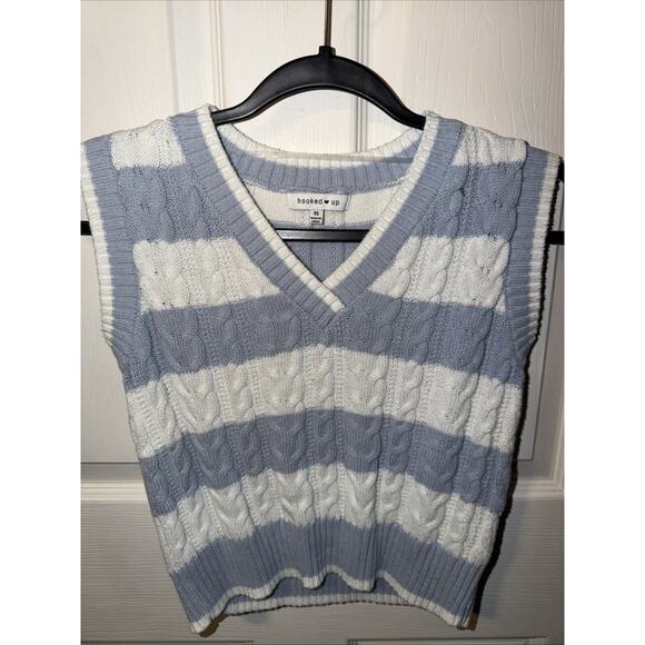 Madewell Sweaters - Hooked Up Women's Ruffled Sleeveless Sweater Size S XS Light Blue And White